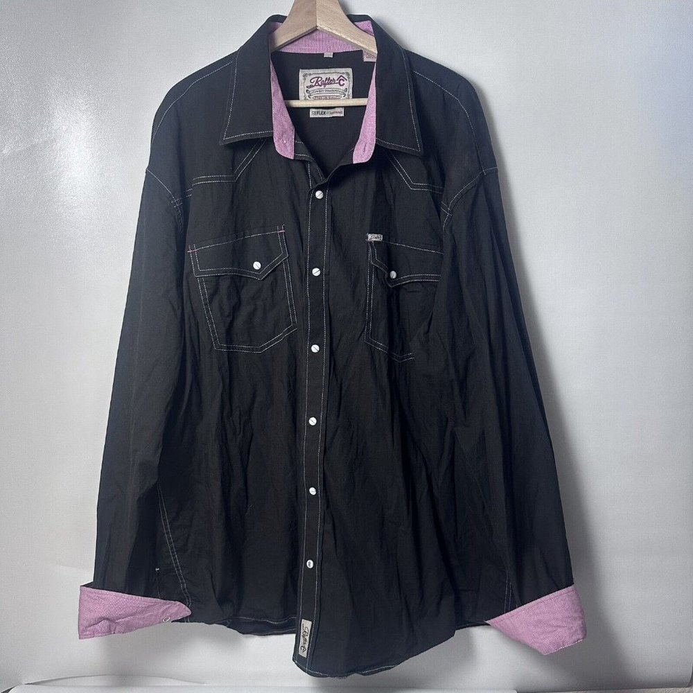 Rafter C Shirt Mens 4XB Black Long Sleeve Snap  Western Thick Stitch Stretch